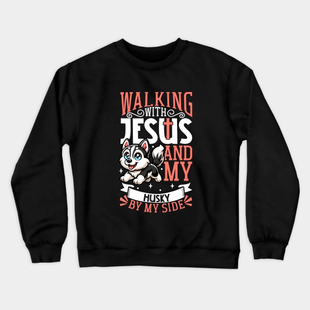 Jesus and dog - Siberian Husky Crewneck Sweatshirt by Modern Medieval Design
